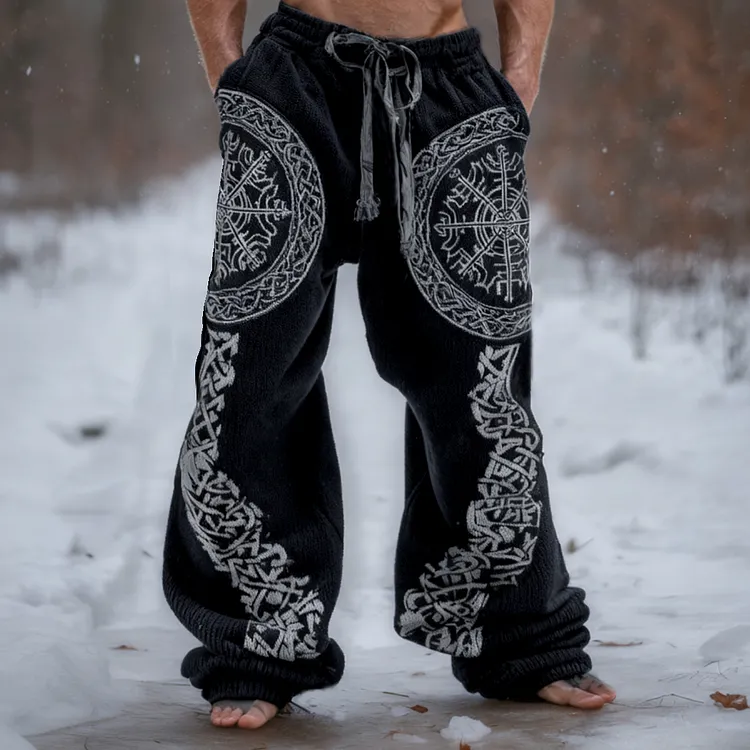 Men's Viking Vegvisir Celtic Pattern Cozy Knit Straight-leg Pants