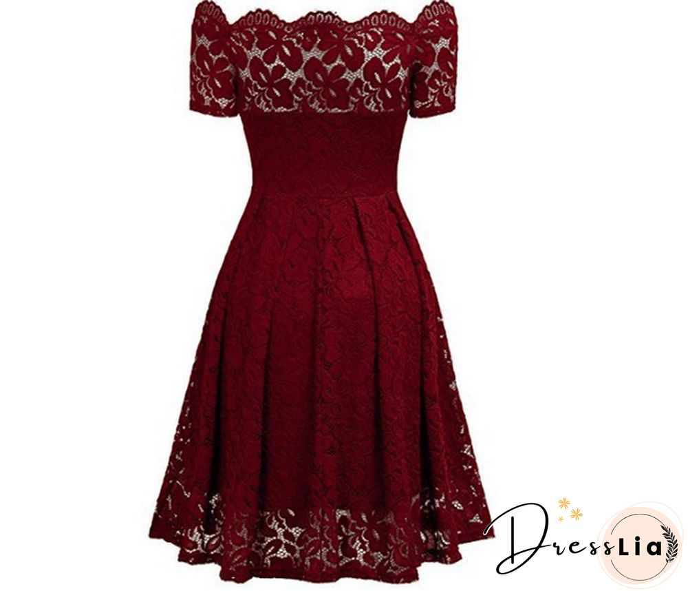 New Fashion Women Off Shoulder Slim Fit Lace Dress Elegant Strapless Short Sleeve Cutout