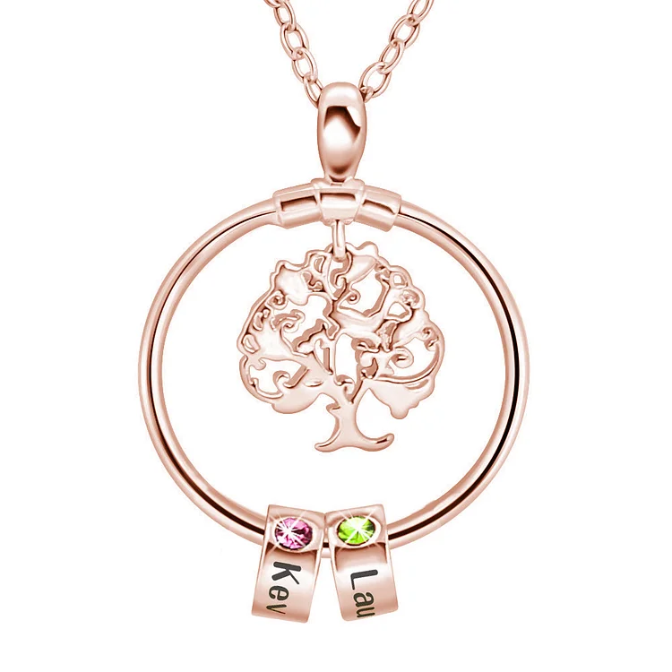 Personalized Family Tree Necklace with 2 Birthstones Gift for Mom