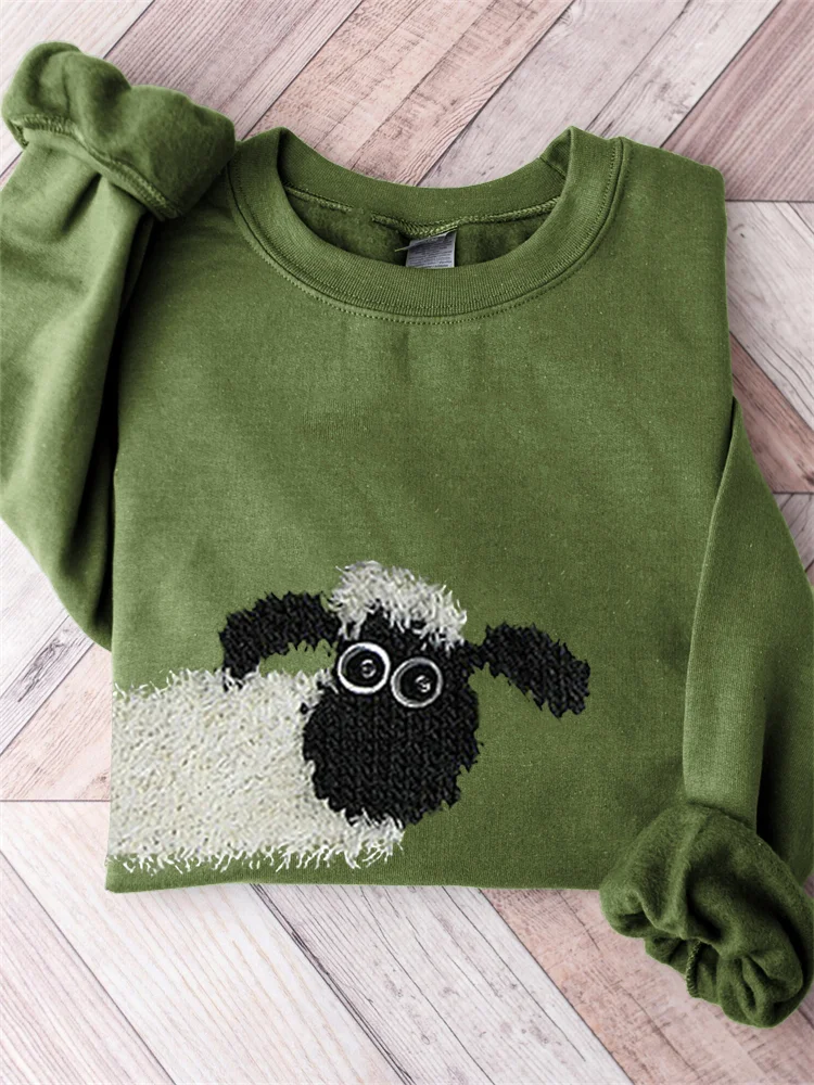 Fuzzy Sheep Peeking Fringe Comfy Sweatshirt