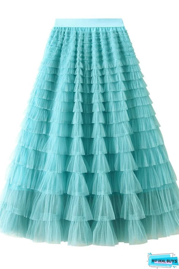 Be Your Own City Queen Tiered Elastic Waist Tulle Maxi Skirt