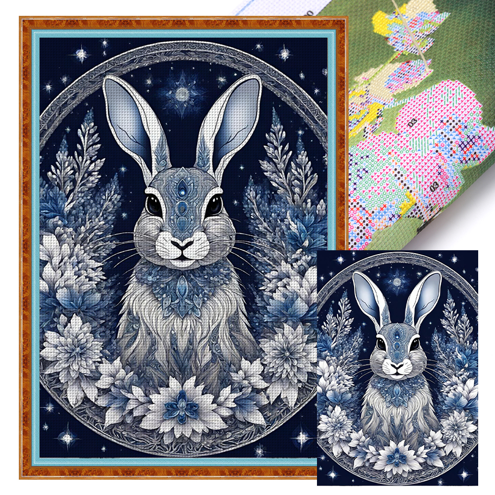 Blue And White Rabbit Full 11CT Pre-stamped Canvas(40*60cm) Cross Stitch