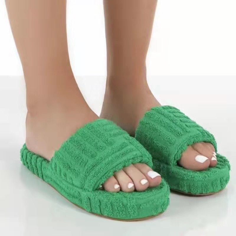 Women Shoes 2021 Trendy Embossed Cotton Slippers Women's Home Comfortable Shoes Plus Size Indoor Slippers Flat Ladies Slides