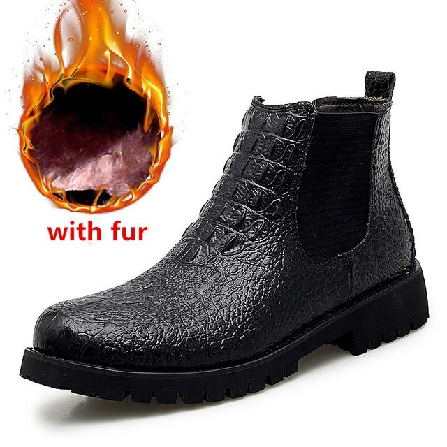 Cow Genuine Leather Men Boots Lace-Up Keep Warm Plush Snow Boots Motorcycle Boots Fashion