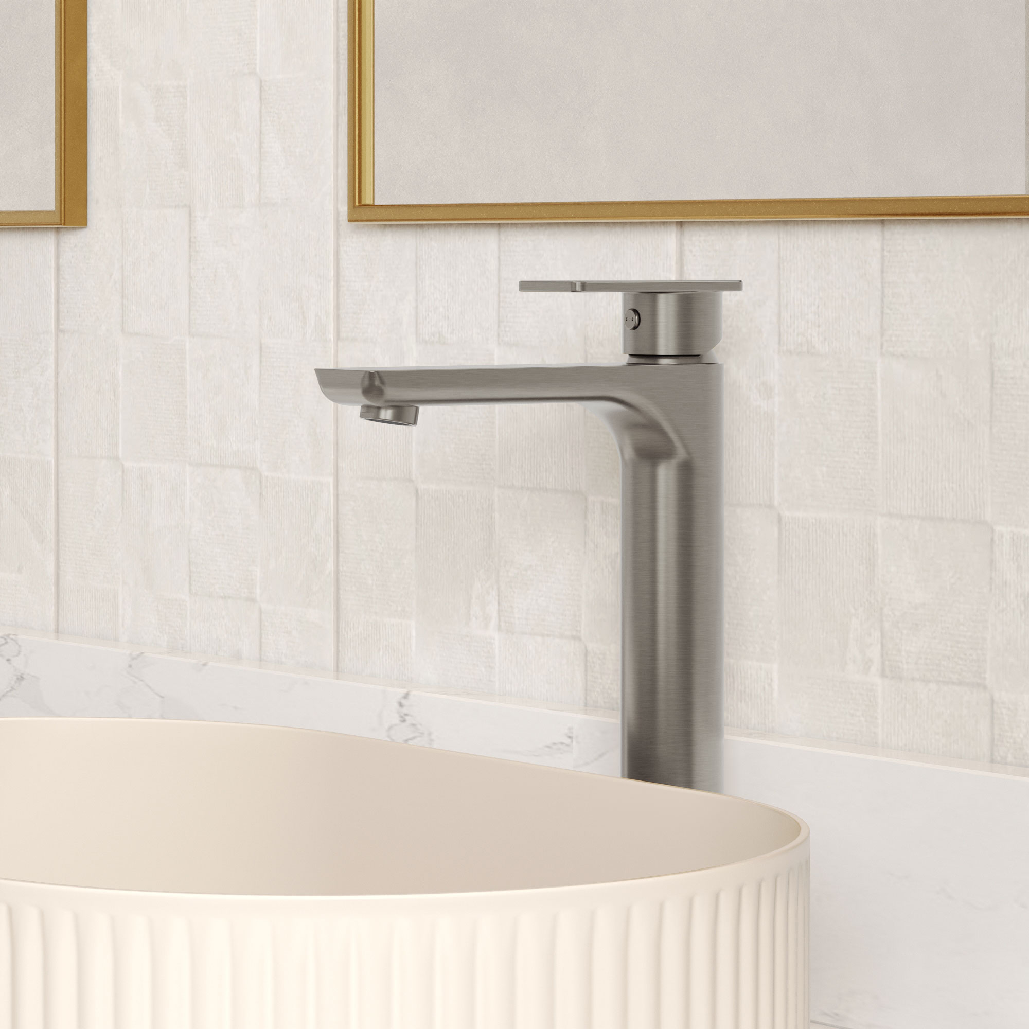 Modern Single Handle 1-Hole Deck Mount Bathroom Vanity Vessel Sink Faucet with Spot Resistant in Vibrant Brushed Nickel