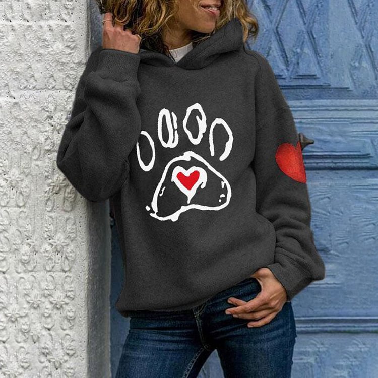 Vefave Dog Paw Print Long Sleeve Casual Hoodie