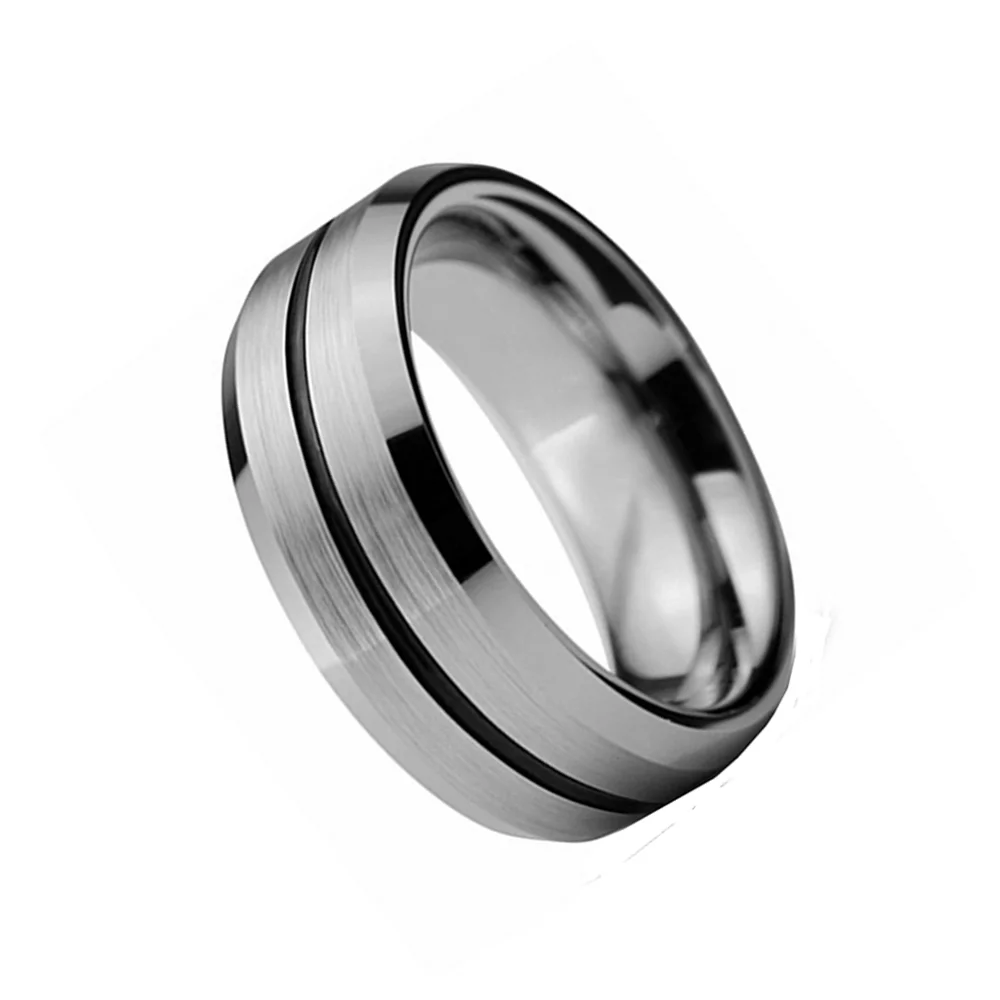 6MM 8MM Brushed Center Black Groove Tungsten Carbide Rings Bevel Edge Men Wedding