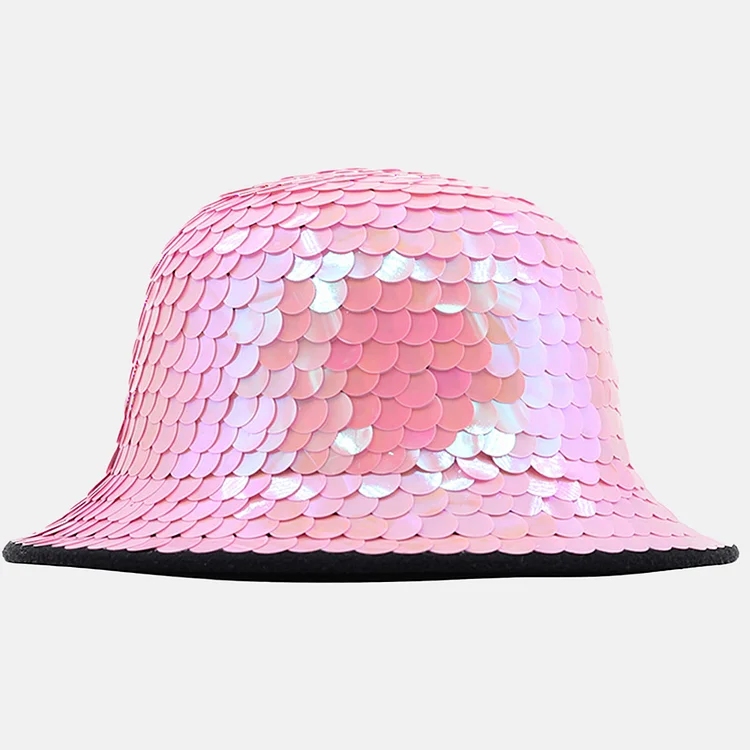 Disco Sequin Bucket Hat-Pink