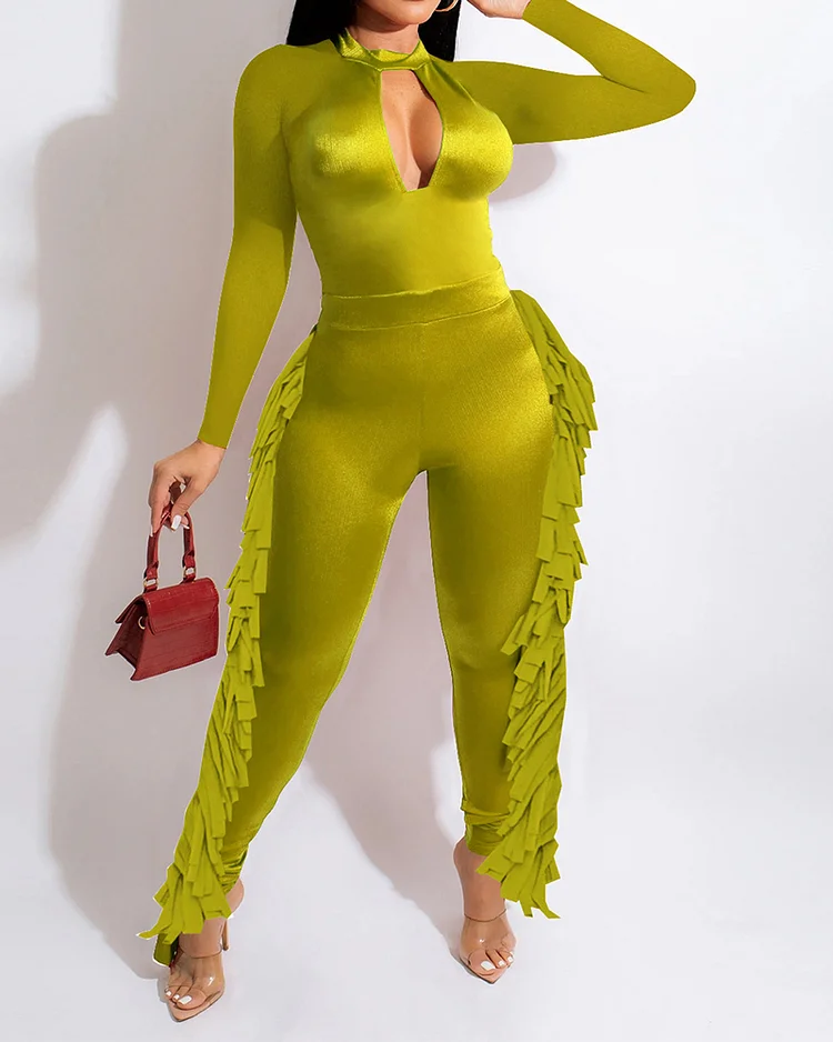 Fringed Back Zipper Fashion Jumpsuit