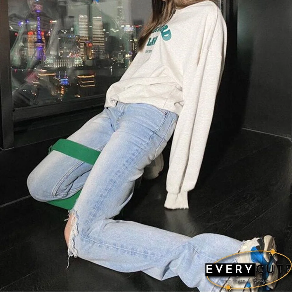 Woman Jeans Ripped High Waist Clothes Wide Leg Denim Clothing Streetwear Vintage Quality Fashion Harajuku Straight Pants