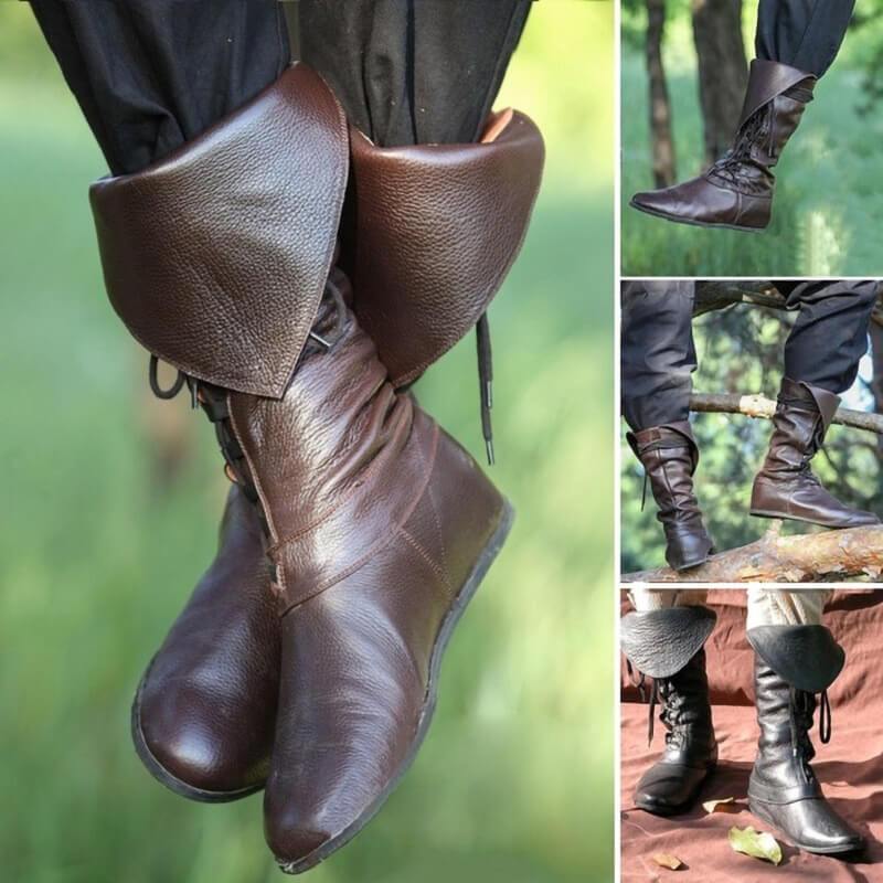 VCSHOES Lace Up Flat Round Toe Knee High Pirates Boots