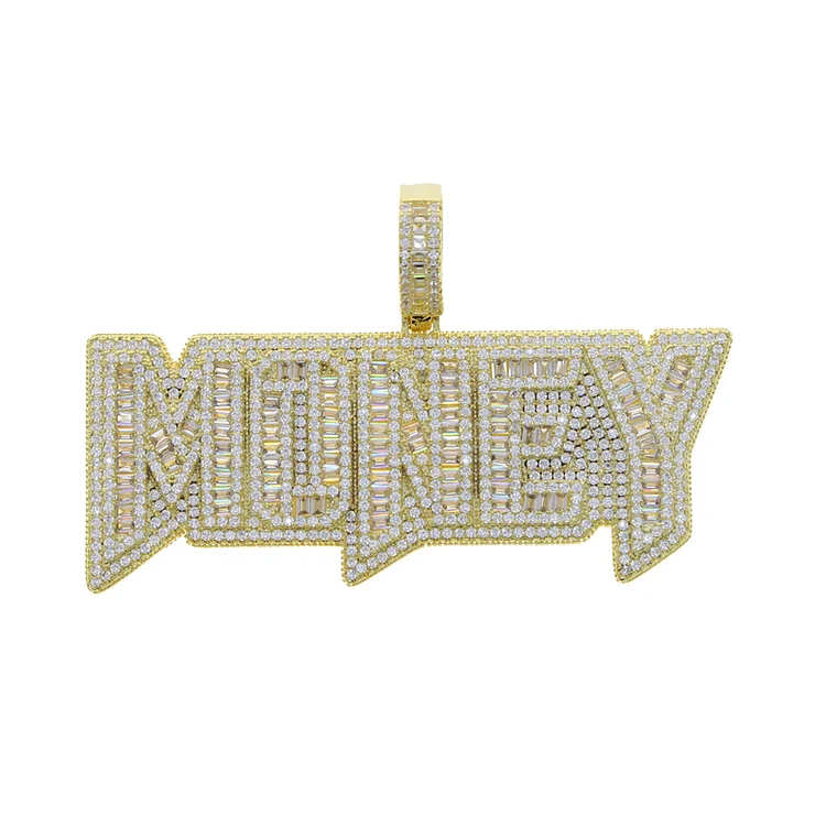Iced Out Bling Letters Money Pendant Gold Silver Zircon Necklaces Hip Hop Jewelry-VESSFUL