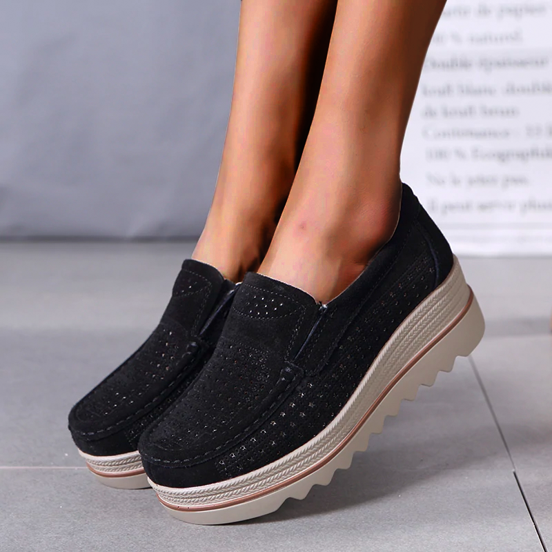 Women Slip On Platform Loafers Comfort Suede Moccasins Shoes With Leather Suede Fringes