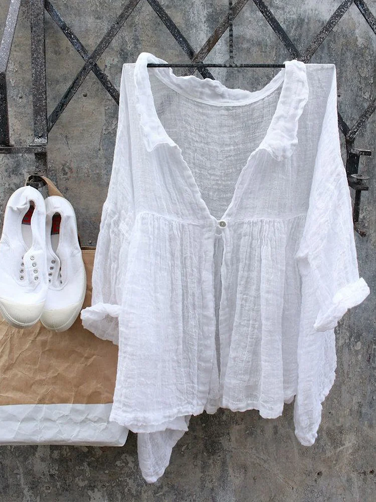 Women's Simple Solid Color Irregular Hem Linen Shirt