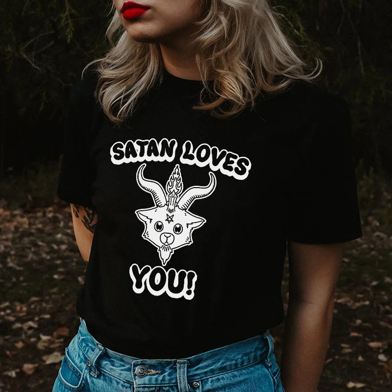 Satan Loves You! Printed Women's T-shirt -  