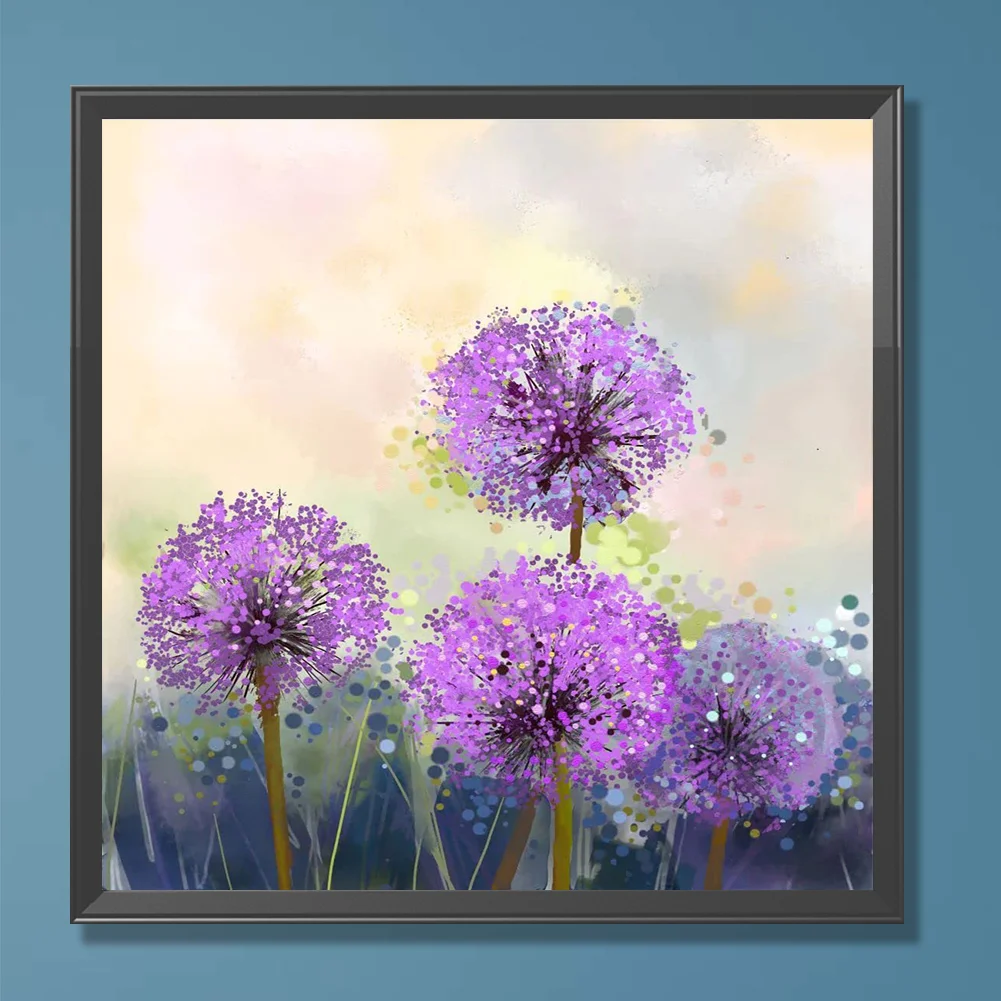 5D DIY Full Round Drill Diamond Painting Purple Dandelion Kit Home Decor 30x30cm