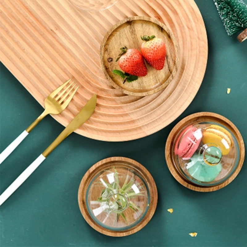 Cross-border Mini Dessert Dish Japanese Dessert Display Stand Cake Plate Hotel Solid Wood Glass Tray