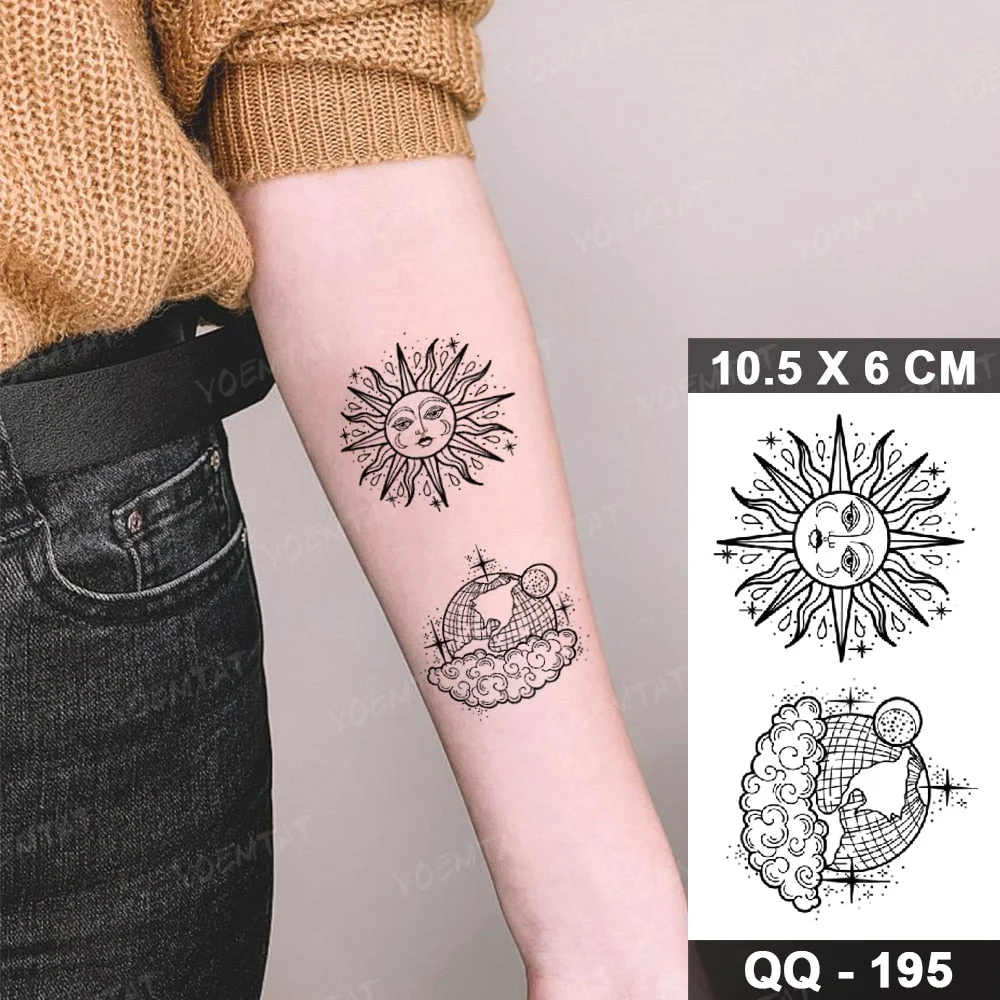 Waterproof Temporary Tattoo Stickers Clock Compass Flower Arrow Henna Flash Tatoo Women Men Indian Hand-painted Small Fake Tatto