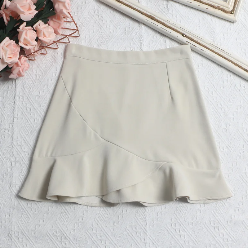 Uveng Real Shooting Small Lotus Leaf Side Fishtail Short Skirt Anti-Light High-Rise Thin A Word Bag Hip Skirt 8191