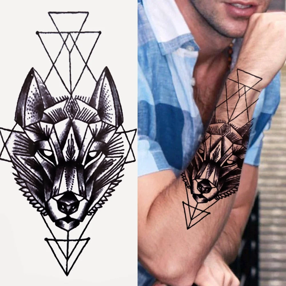 Black Forest Tattoo Sticker For Men Women Children Tiger Wolf Death Skull Temporary Tattoo Fake Henna Skeleton King Animal Tatoo 515