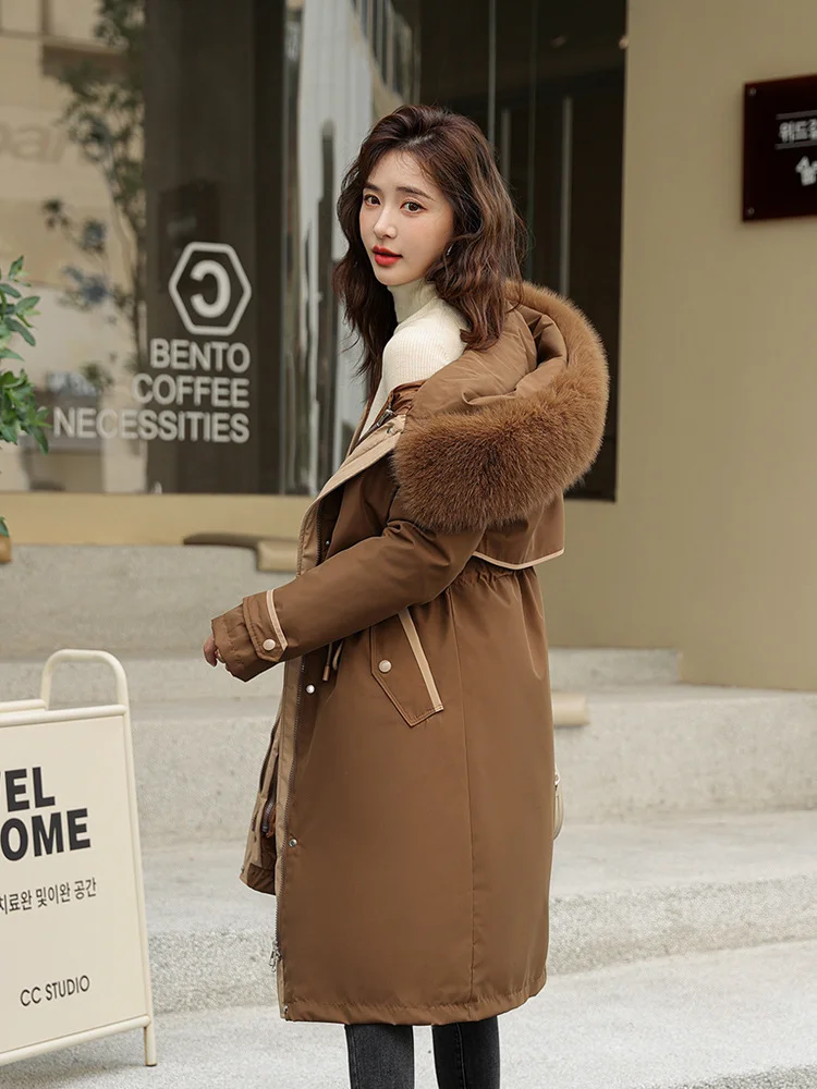 Woherb One Dress Three Wear Detachable Pie To Overcome The Wool Collar Female Long Knee Cotton-Padded Clothes And Thick Waist Show Thin Cotton Coat-Outfit Ideas