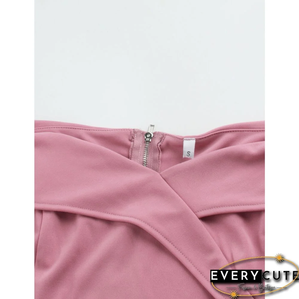 Pink Mermaid Hem Off Shoulder Bodycon Dress