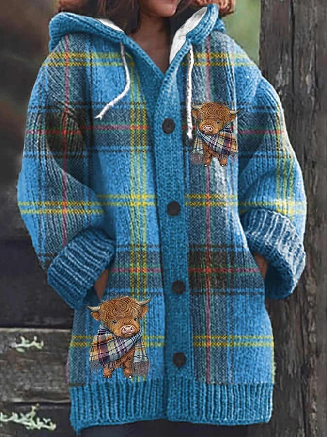 Women's Retro Scottish Plaid Casual Hooded Jacket 