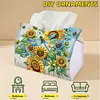(24cm)Diamond Art Tissue Box DIY PU Napkin Cover for Home(Sunflowers and Dragonflies)