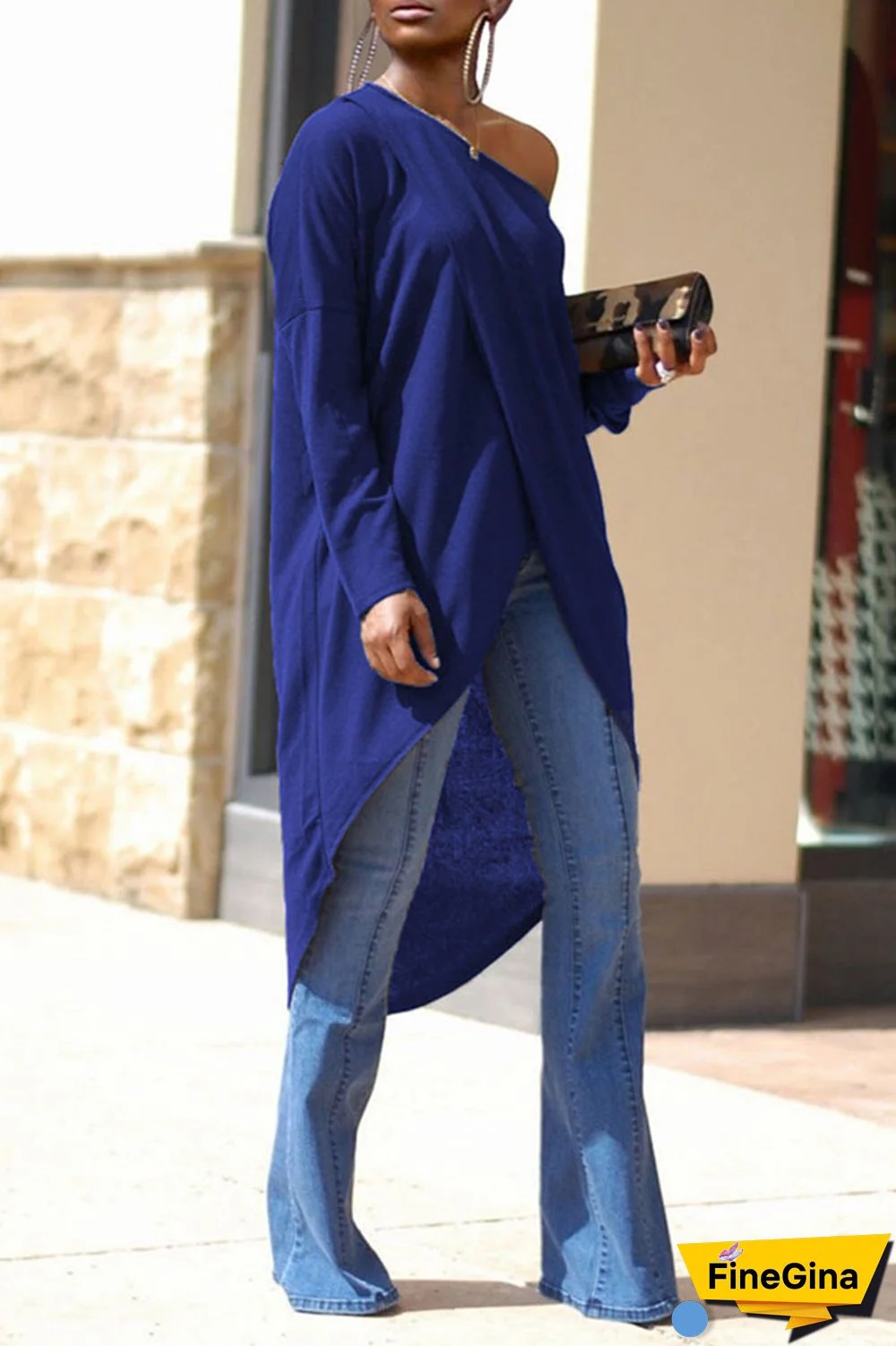 Tangerine Red Casual Solid Patchwork Asymmetrical Oblique Collar Tops