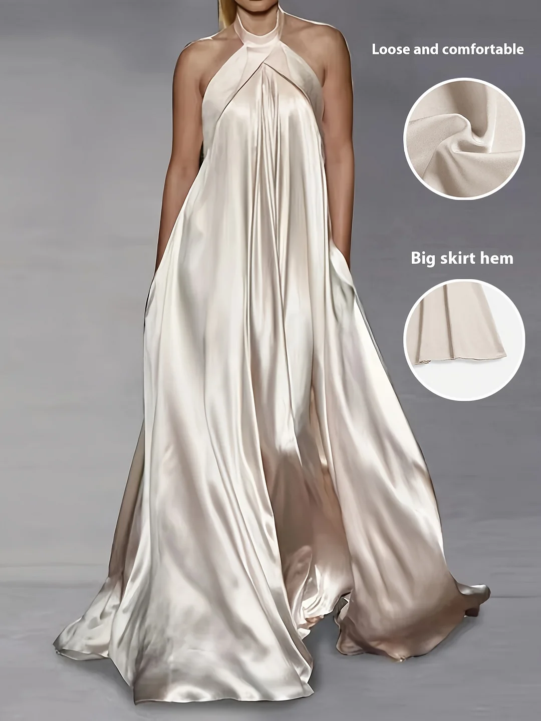 Lightweight Elegant Women's Halter Neck Sleeveless Dress | Straight Cut With Stand-Up Collar & Side Pockets, Machine Washable Solid Color For Casual To Formal Occasions, Evening Wear, Flowing Silhouette, Soft Fabric, Office Attire, Breathable Material | IFYHOME
