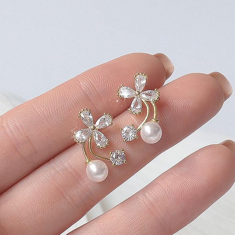 Crystal Flower & Pearl Earrings