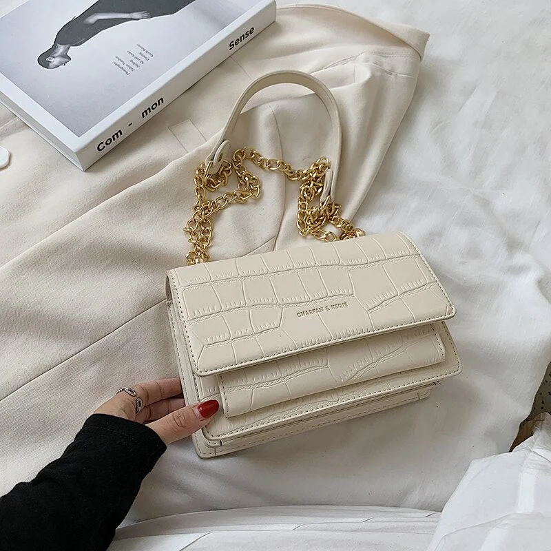 էѧӧܧ Popular Chain Bag Handbag 2020 New Fashion Wild Shoulder/Crossbody Bag Net Red Texture Square Sling Bag