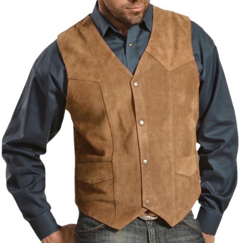 Men's Solid Suede Single Breasted Multi-Pocket Vest 57696705Y