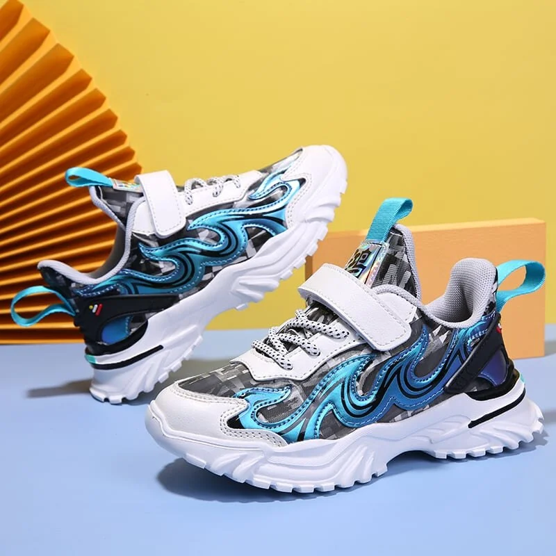 MWY Flame Boys Girls Mecha Cartoons Sneakers Kids Shoes Sports Shoes Leather Waterproof Lightweight Children Casual Walking Shoe