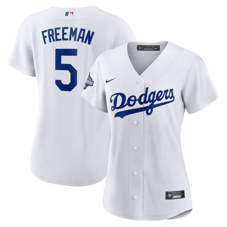 Women's Los Angeles Dodgers #5 Freddie Freeman  White Home 2025 World Series Champions Replica Jersey