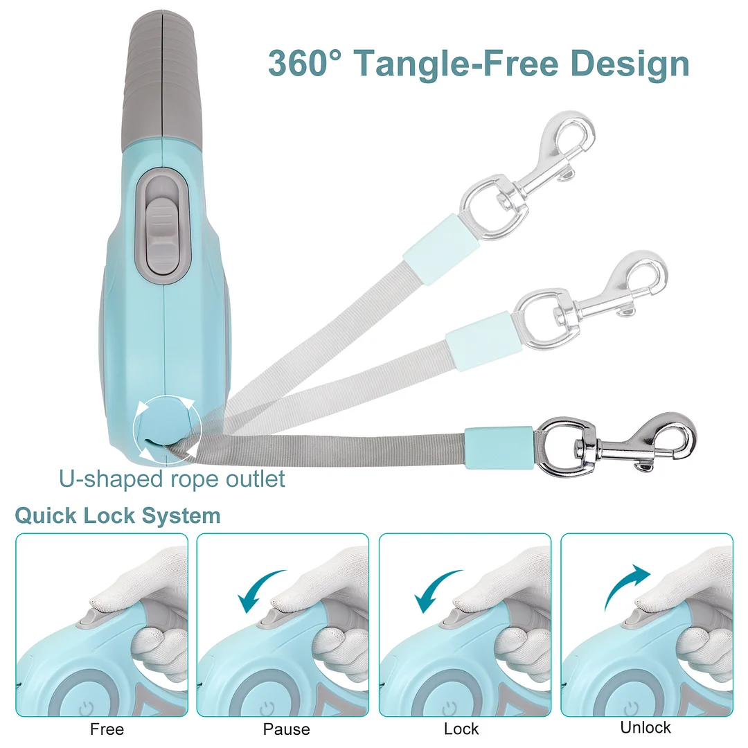 BEBANG Retractable Dog Leash, 16ft with Light, Anti-Slip Handle, One Button Brake & Lock Tangle-Free Dog Retractable Leash