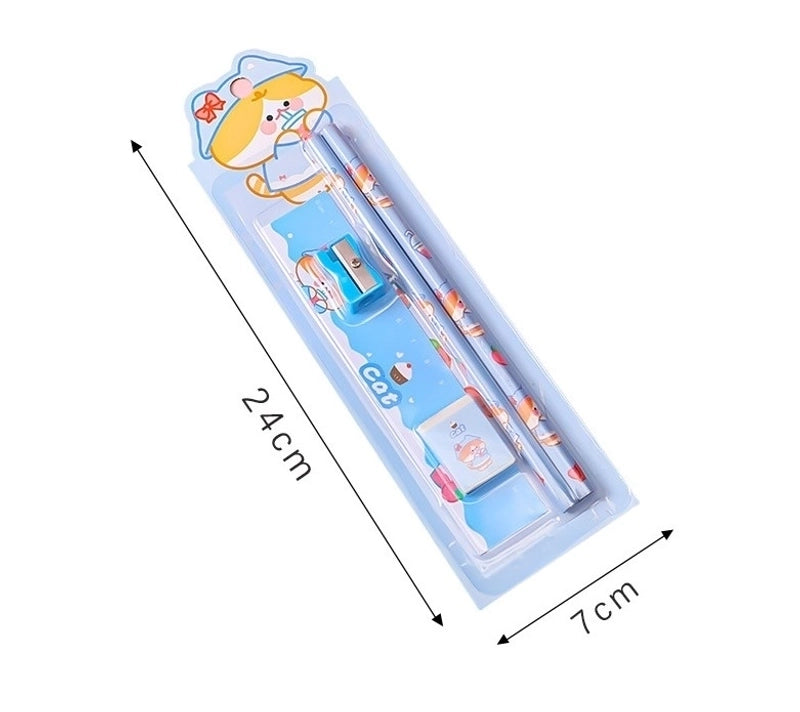 Student Learning Stationery Cartoon Pencil Eraser Ruler Pencil Sharpener Five-piece Set