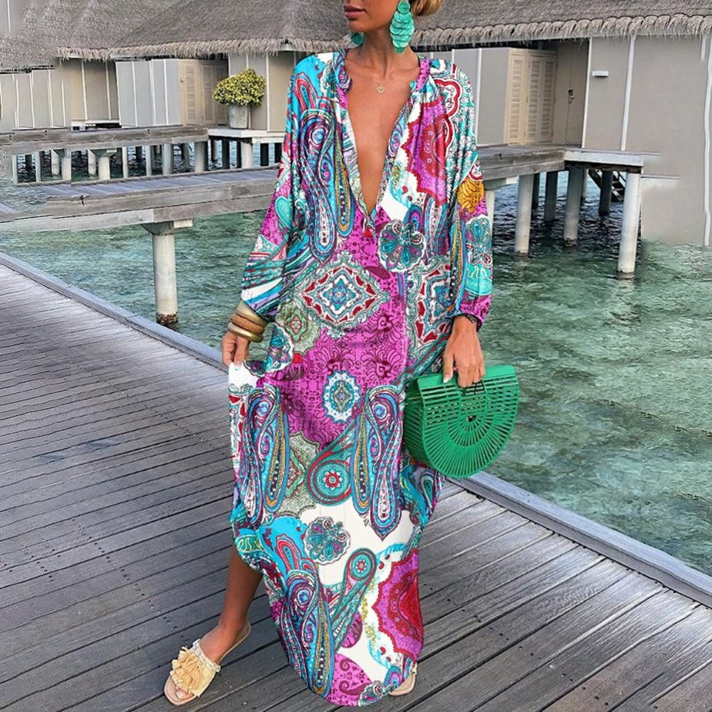 Glamorous Long Sleeve Paisley Maxi Dress