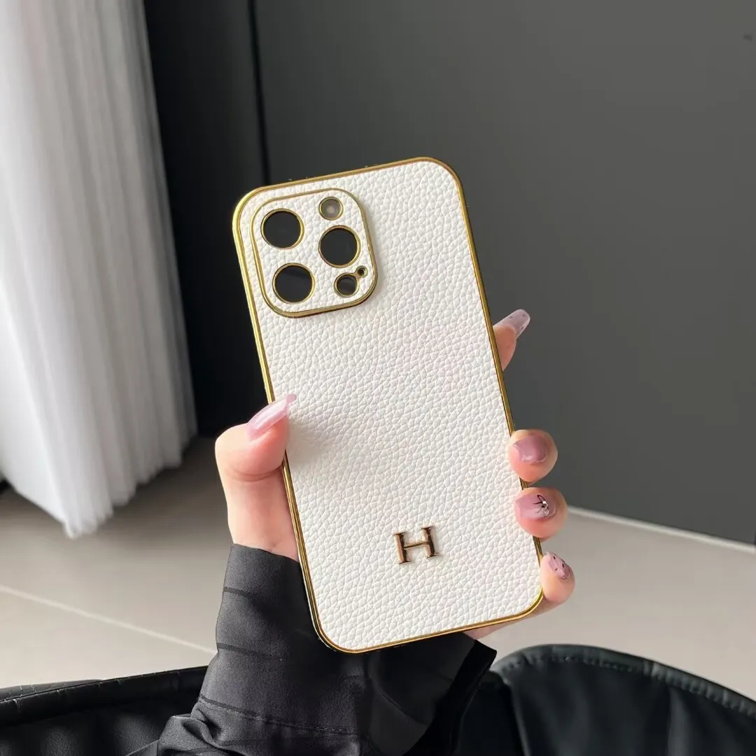 Luxury Hermes Genuine Leather Electroplating Elegant Apple iPhone Case