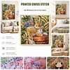 Wicker Cat Full 14CT 2 Strands DIY Stamped Cross Stitch Kits for Beginners Adults Home Wall Decor Cross Stitch Art and Crafts Kits 40x40cm tapestrymarket