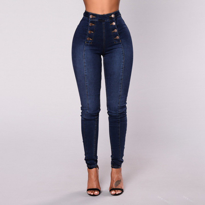High-Rise Washed Button Skinny Jeans wearshes