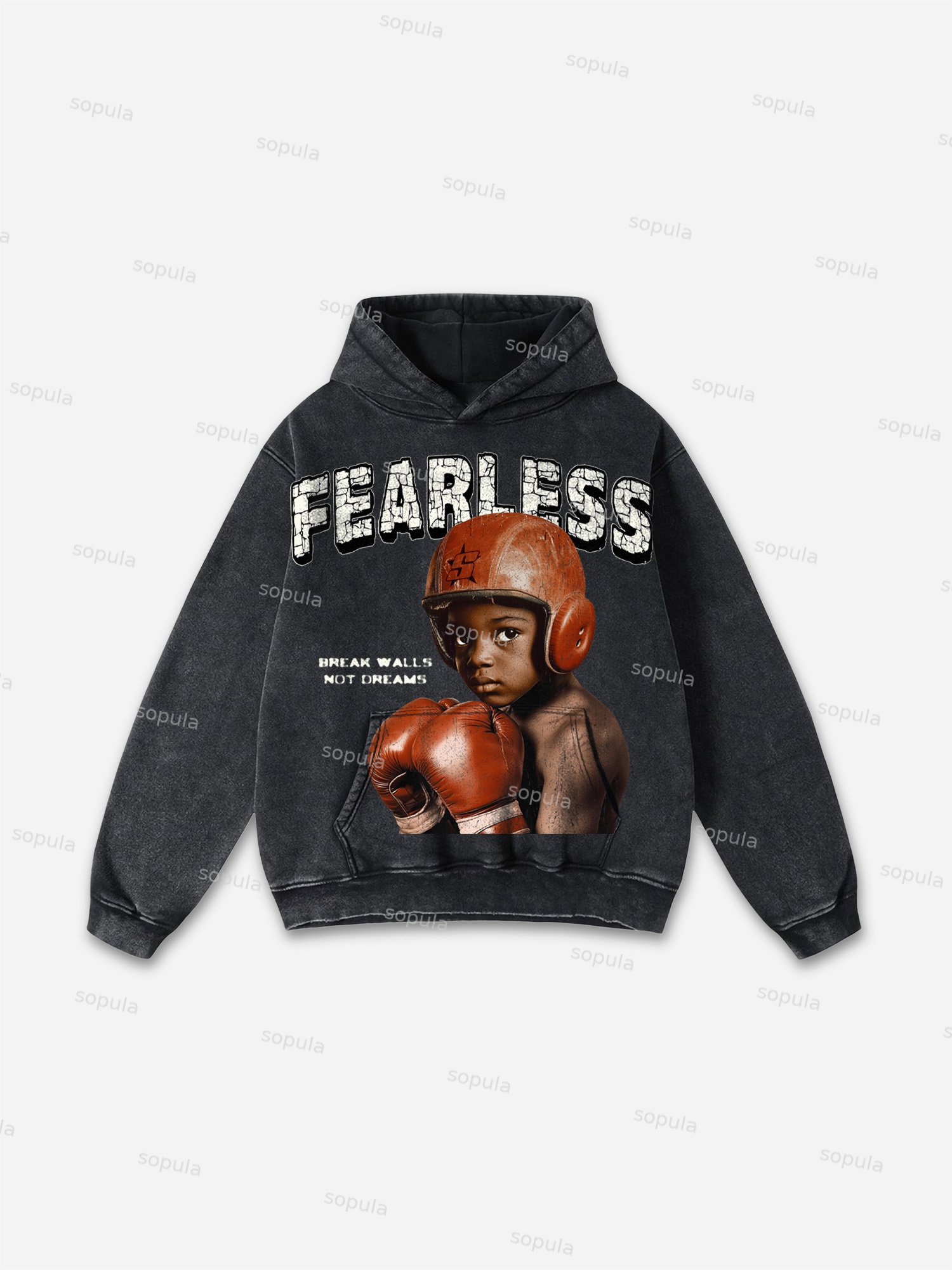 Breaking Barriers Retro Boxer Boy Graphic Washed Hoodie