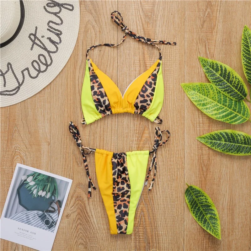 Peachtan Halter Leopard Bikini 2020 Ladies Swimwear Women Sexy Swimsuit Female Bathing Suit Summer Beach Wear Micro Bikini Set