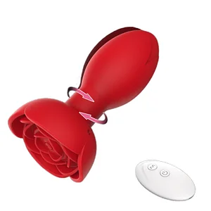 App-Controlled and Wireless Remote 360° Rotating Rose Anal Vibrator Woman masturbates to orgasm