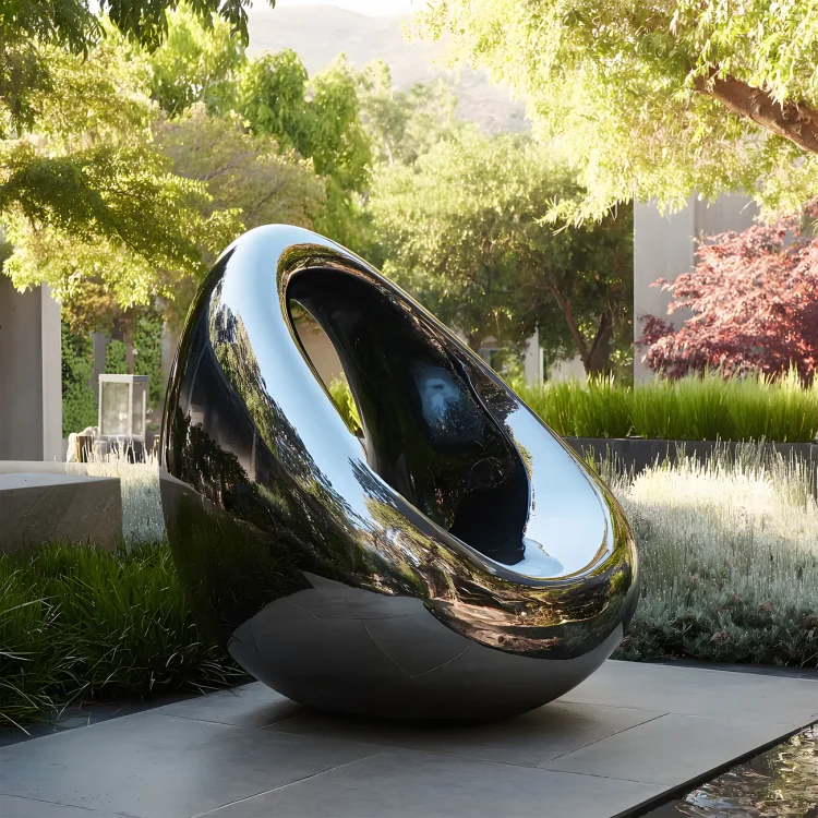 Sculptural Stainless Steel Art Piece with Polished Mirror Finish Outdoor Sculpture