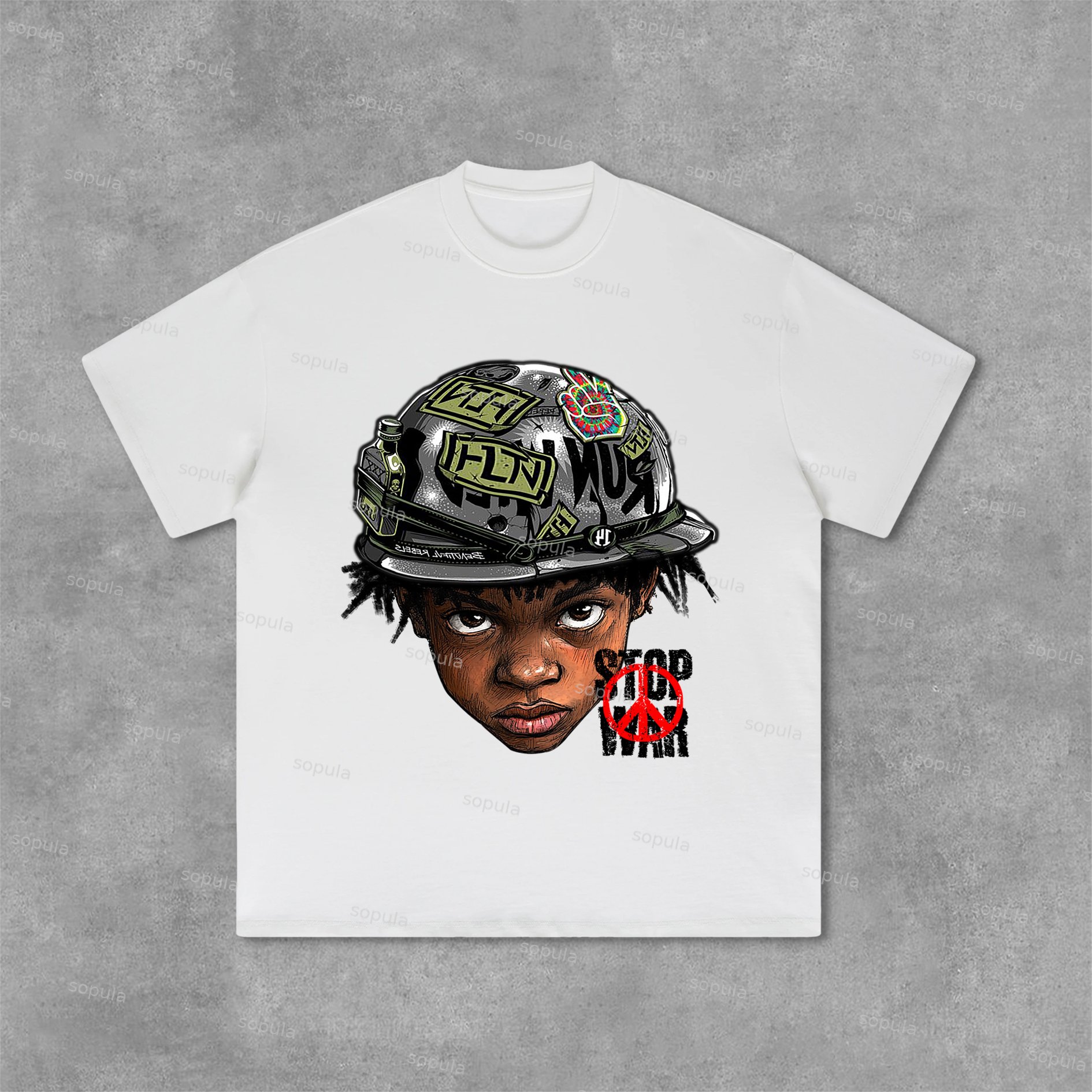 Sopula Flame Boy Stop War Graphic Print Cotton T-Shirt - Sopula｜Premium Graphic Tees & Graphic Clothing