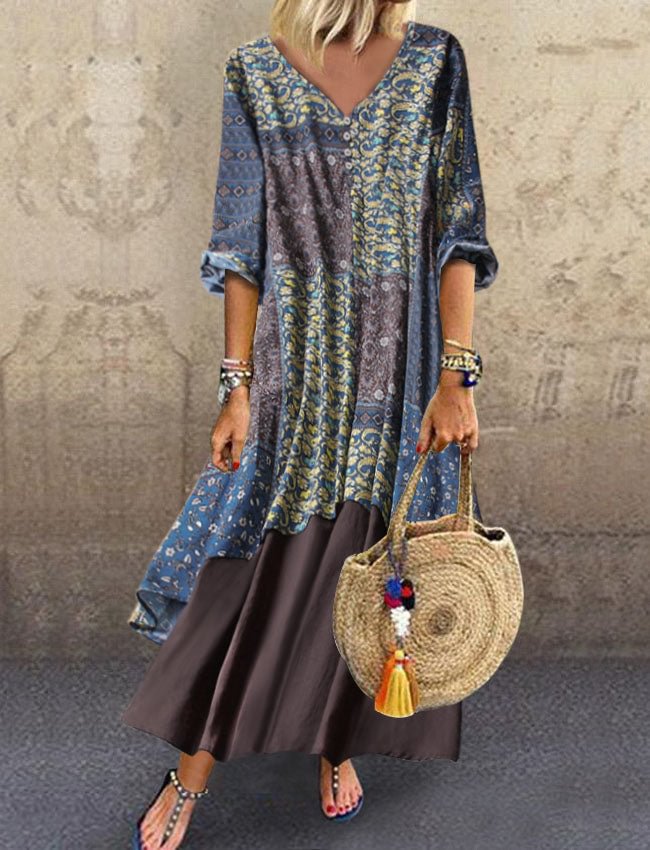 Vintage Floral Printed Fake Two Piece Dresses