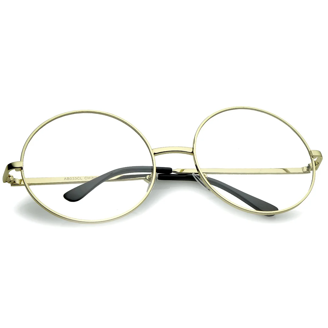 Oversize Metal Frame Slim Temple Clear Lens Round Eyeglasses 60mm