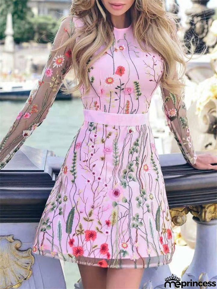 Women's Floral Embroidery Bohemian A-line Mini Dress