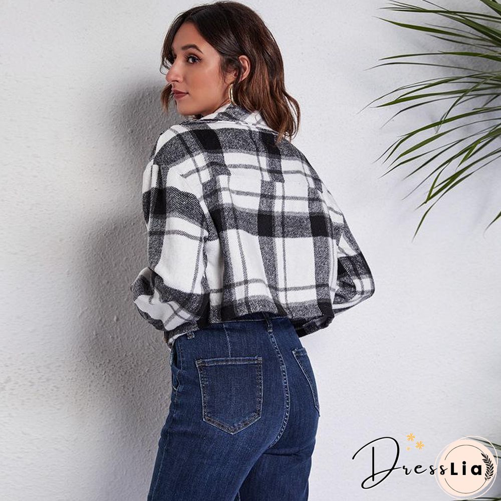 Lapel Loose Checked Short Coat